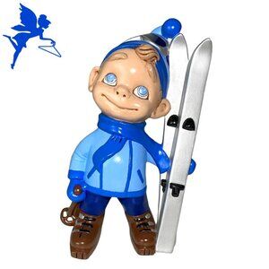 VINTAGE  Atlantic Mold 1970's Ceramic Smiley Boy Skier Figurine